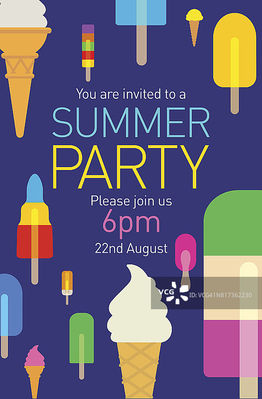 有冰棒和冰淇淋的夏日派对海报图片素材