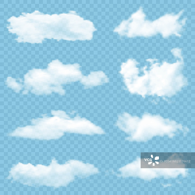 一组透明不同的云。矢量图图片素材