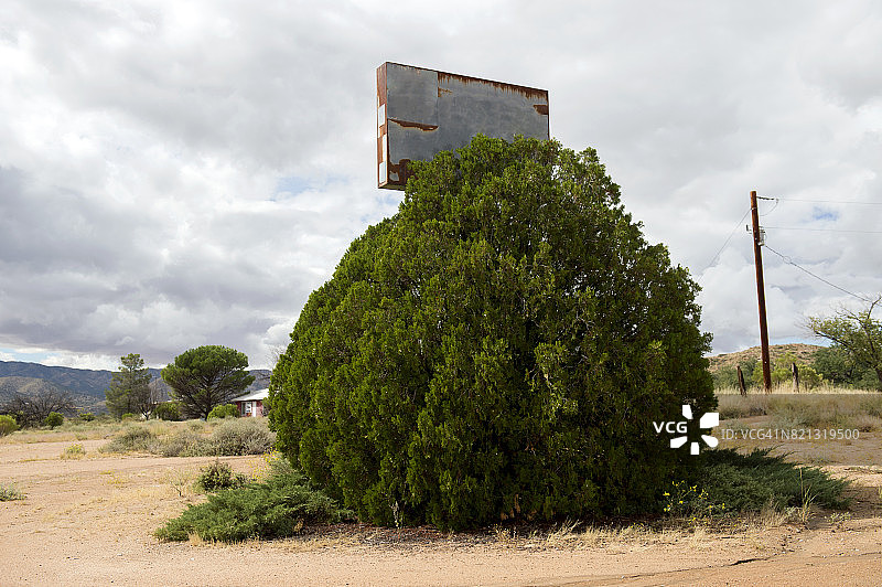 在美国亚利桑那州莫哈维县，瓦伦丁树后的老商业招牌图片素材
