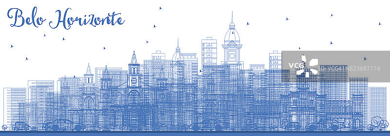 轮廓贝洛奥里藏特天际线与蓝色建筑。图片素材