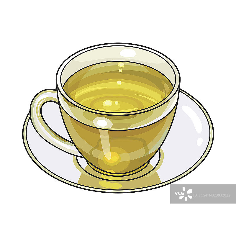 手画玻璃杯，一大杯绿茶喝图片素材