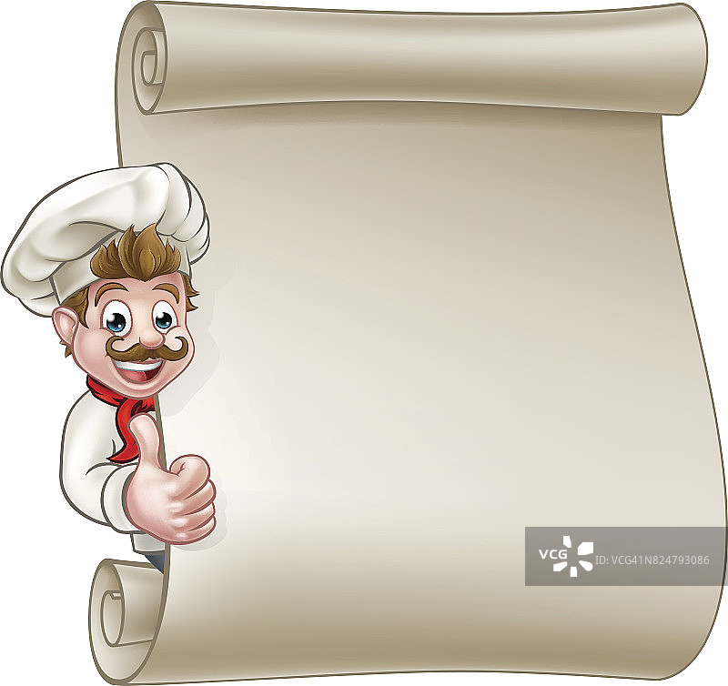 卡通厨师菜单卷轴图片素材