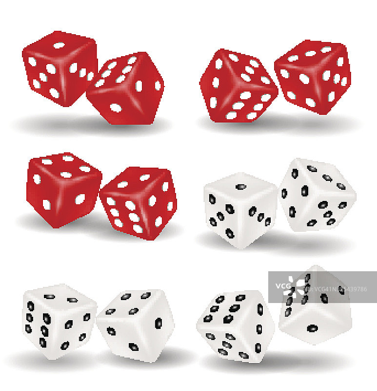 白色背景上的红白骰子图片素材