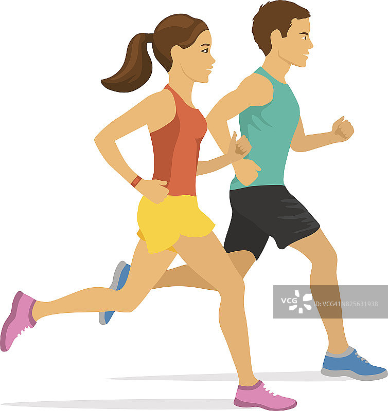 慢跑的夫妇。男人和女人在跑步图片素材