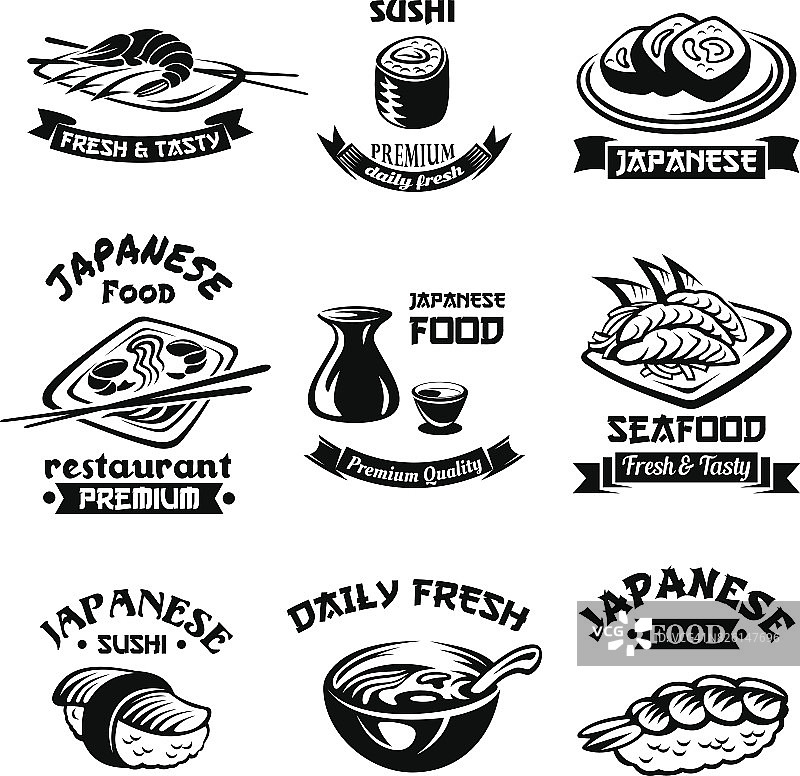 矢量海鲜寿司日本餐厅图标图片素材