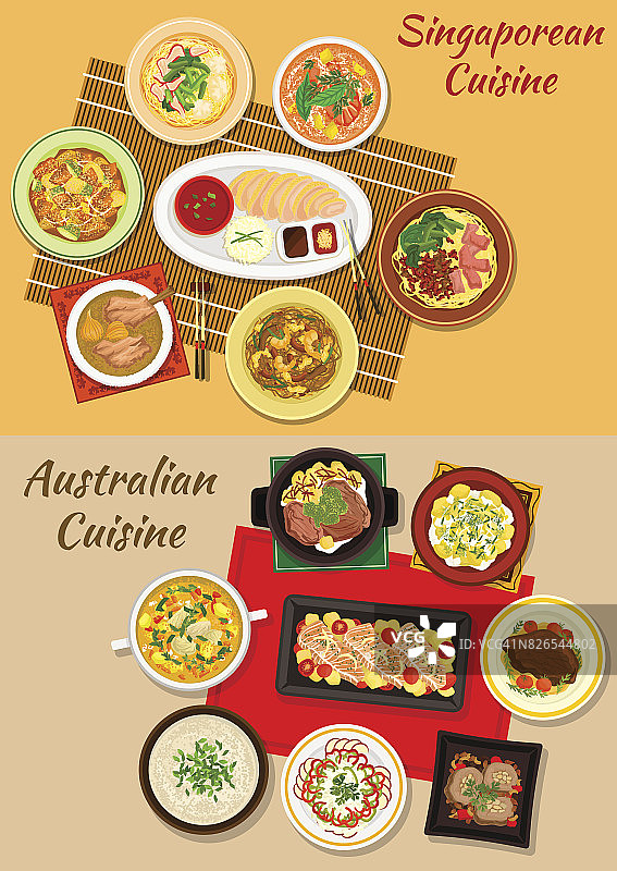 新加坡和澳大利亚菜肴的图标图片素材