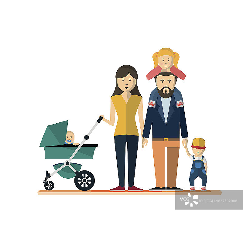 幸福家庭孤立的平面风格矢量插图Eps10图片素材