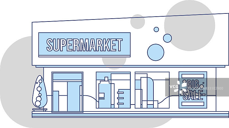 超市橱窗和广告插图，细线风格图片素材