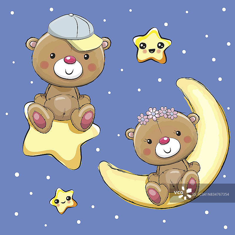 在月亮和星星上的泰迪熊图片素材