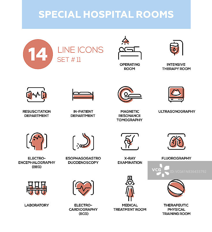 医院专用病房——现代简约的图标细线设计，象形图集图片素材