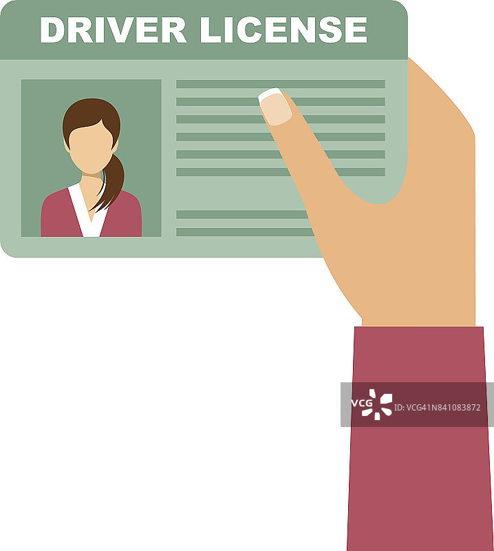 女人手里拿着汽车驾驶执照。向量图片素材