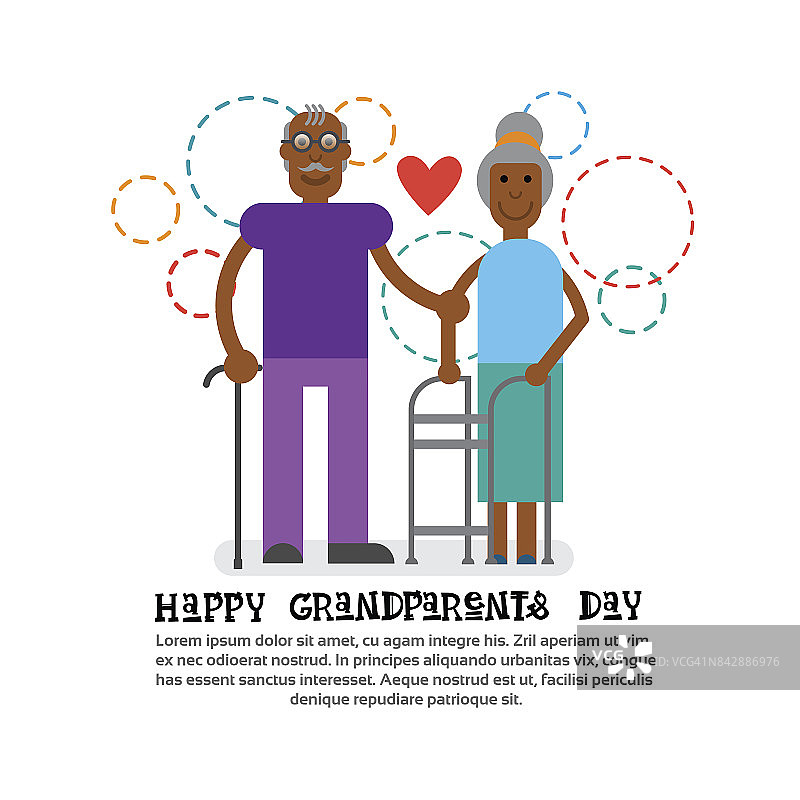 祖父母夫妇在一起快乐的祖母和祖父节日贺卡横幅图片素材