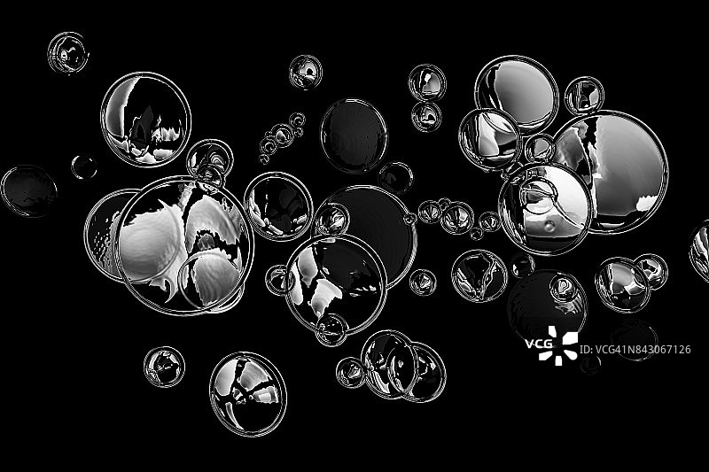 气泡下的水插图在黑色的背景图片素材