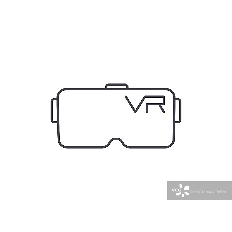 VR眼镜、护目镜、虚拟现实360细线图标。线性向量符号图片素材