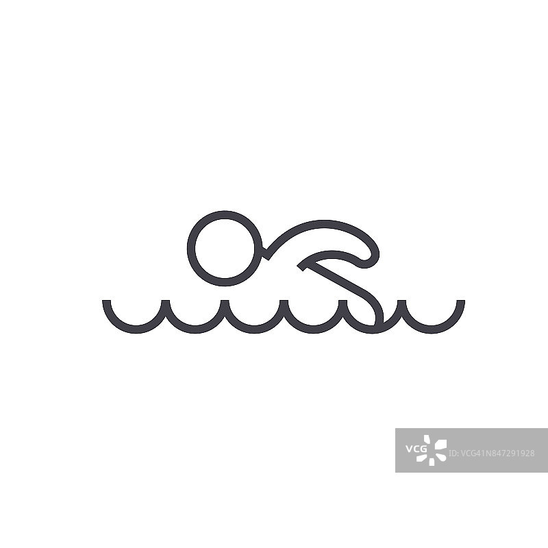游泳平面线插图，概念矢量孤立图标上的白色背景图片素材