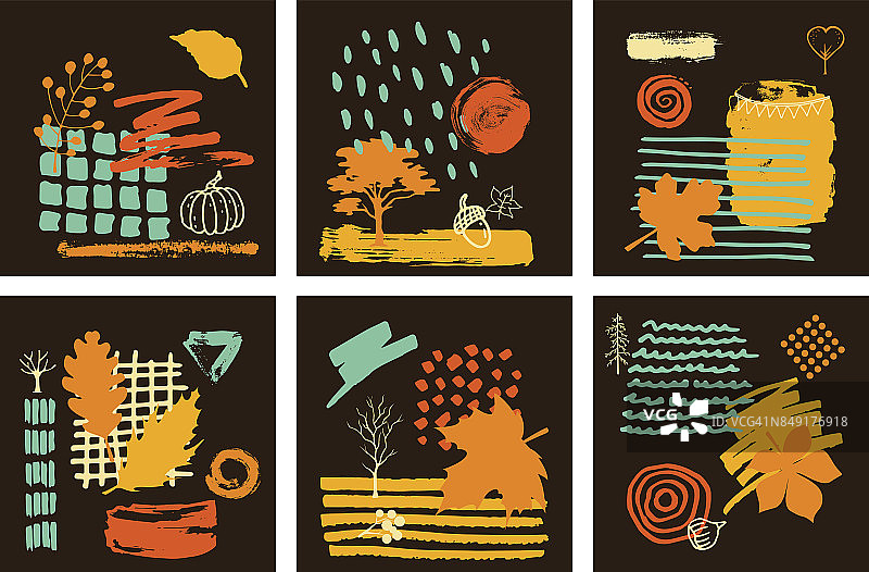 抽象现代艺术风格的秋天秋天手绘画笔笔触纹理卡背景设置图片素材