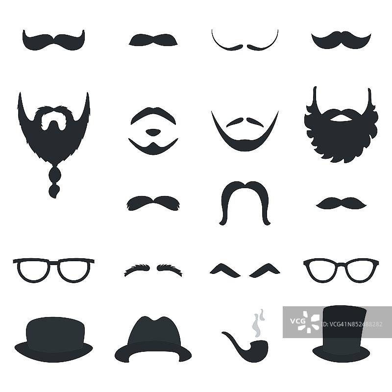 男人胡子和小胡子风格的道具。矢量设计图片素材