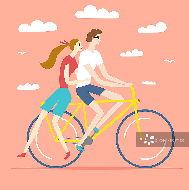 卡通情侣骑自行车相爱图片素材