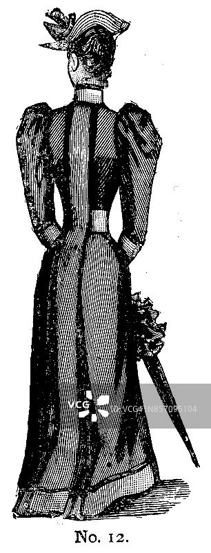19世纪女士服饰帽和阳伞的时尚板;维多利亚时代的服装和最新时装1893年图片素材