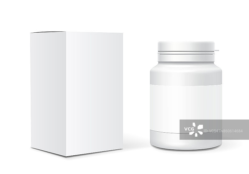 药品空白塑料瓶、纸板包装盒。现实的向量图片素材
