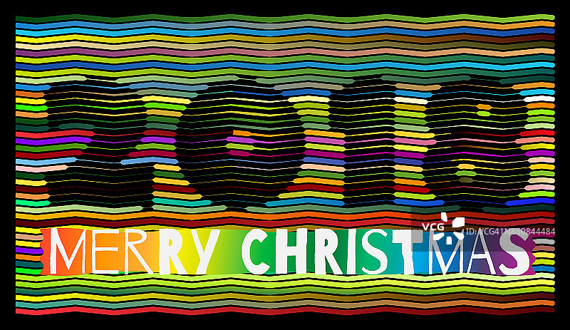 多色题词2018年圣诞快乐在黑色背景上，模板为设计的贺卡的新年，圣诞节。五彩缤纷的,海浪,行图片素材