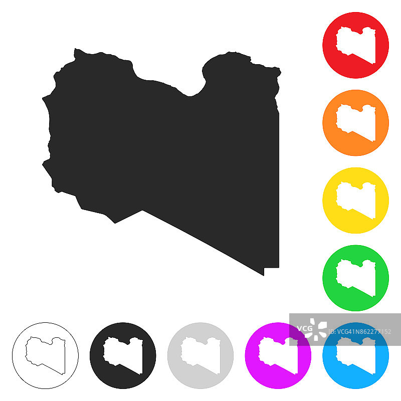 利比亚地图-平面图标上的不同颜色的按钮图片素材