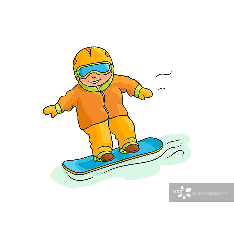 矢量平面男孩十几岁的孩子滑雪图片素材