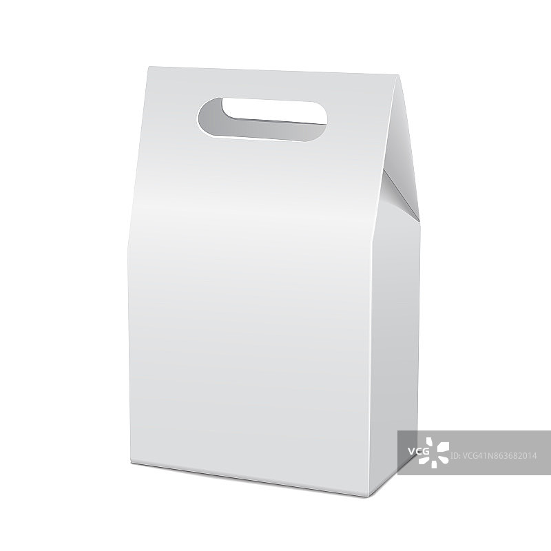 逼真的白色3d模型纸板带走食物盒模拟。空的产品容器模板，孤立的矢量插图图片素材