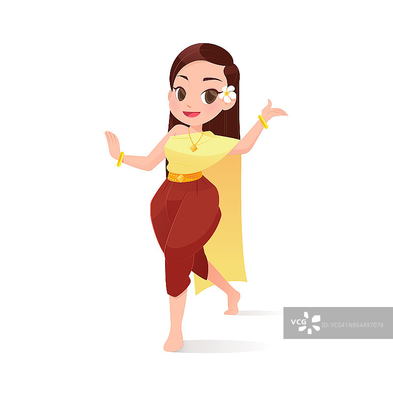 美丽的泰国妇女传统舞蹈泰国的舞蹈，矢量插图图片素材