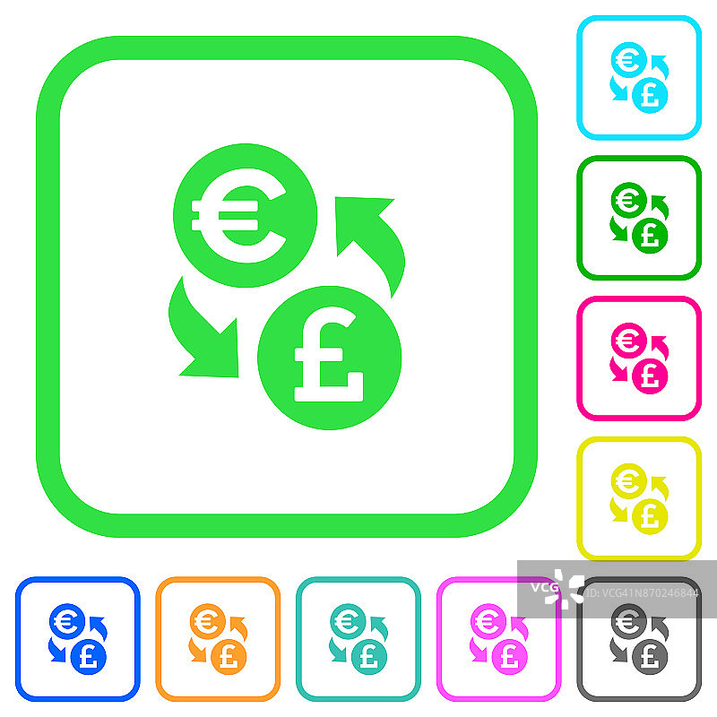 欧元英镑货币兑换鲜艳彩色平图标图标图片素材