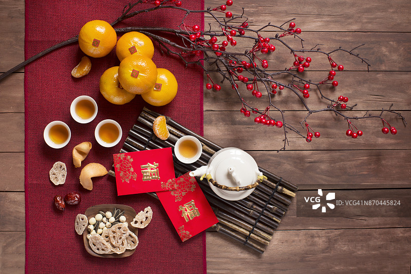 中国新年吃喝静物。图片素材