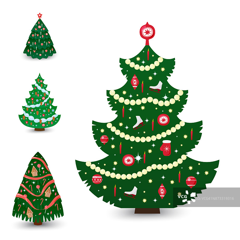 圣诞树向量装饰明星圣诞礼物设计节日庆祝冬季派对植物图片素材