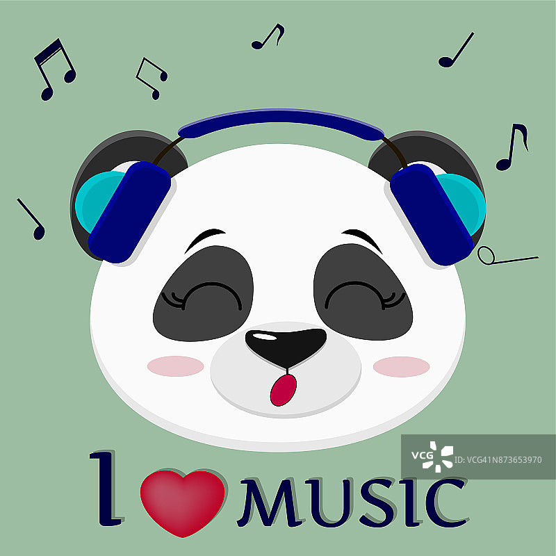熊猫是一个音乐家，头戴蓝色耳机、眼镜，打着卡通风格的领结图片素材
