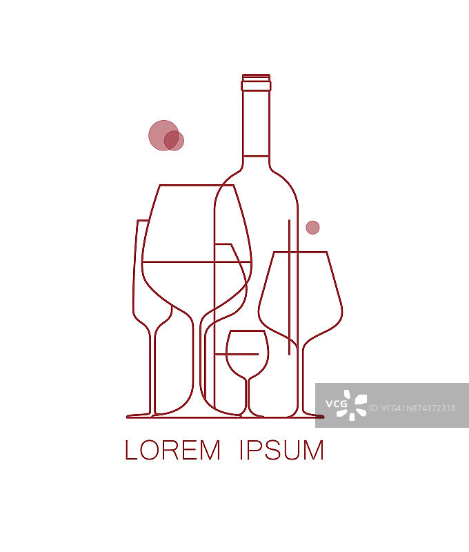 图标为酒单，品酒，餐厅菜单。一套酒杯和一瓶酒。现代线性风格。矢量插图。图片素材