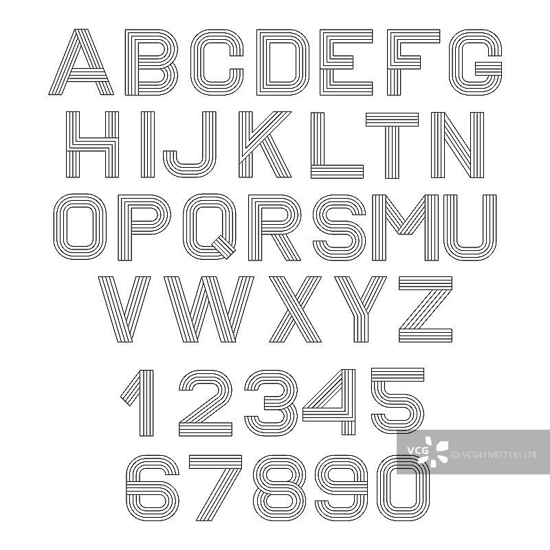 向量线性字体。字母黑白线。简单和极简的字母在单线风格。简单和极简的字母在单线风格图片素材
