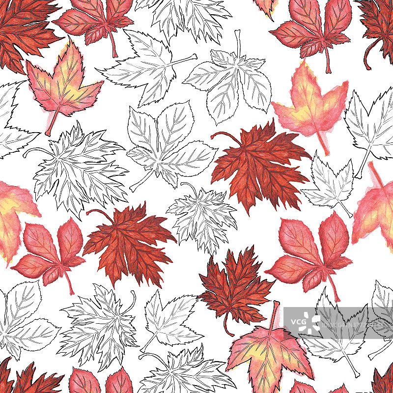 秋叶水彩矢量无缝模式图片素材