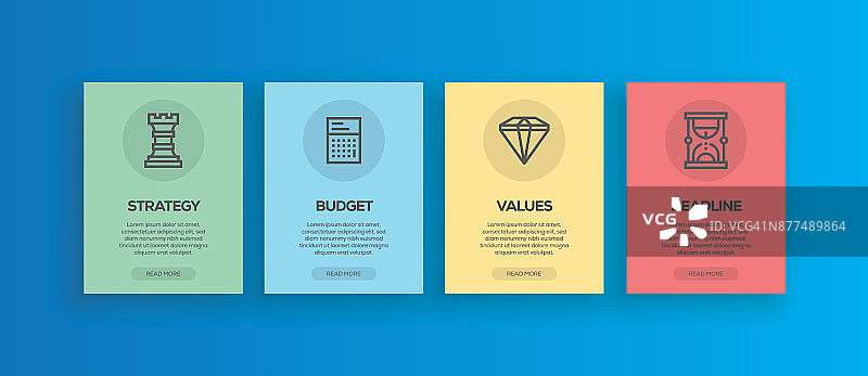 矢量插图的应用程序屏幕和web概念。Strategy-Budget-Values-Deadline图片素材