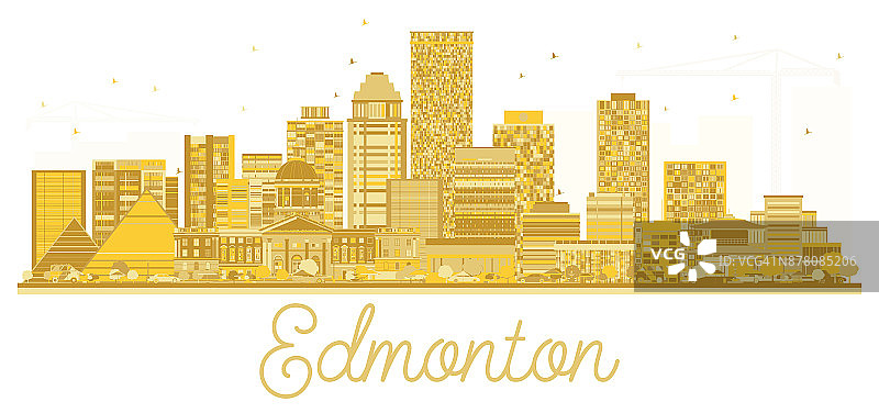 加拿大埃德蒙顿市的天际线金色剪影。图片素材