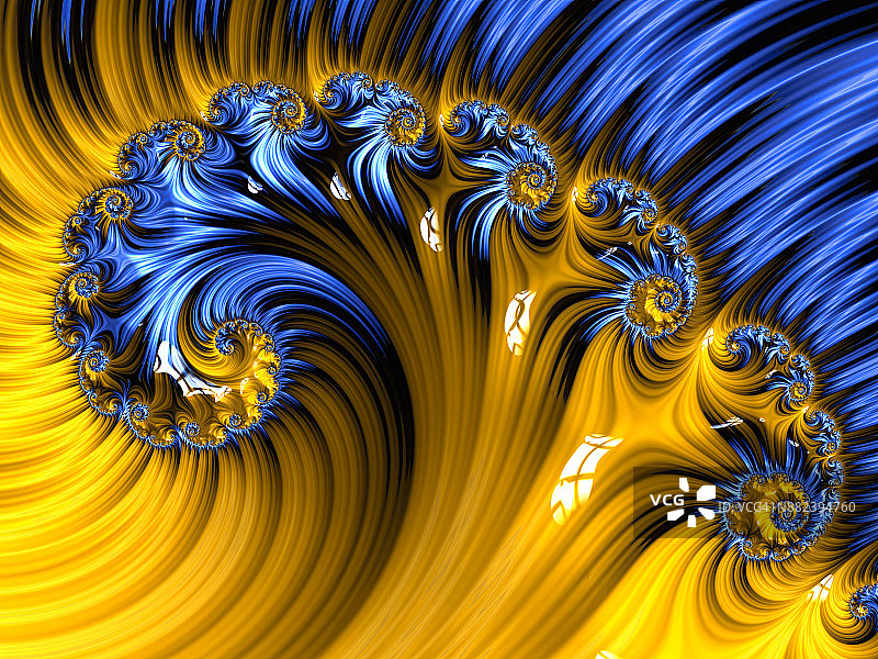 蓝黄螺旋抽象分形图案图片素材
