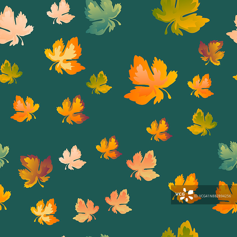 秋叶无缝图案，矢量背景。红色，黄色和绿色的枫叶，用于墙纸的设计，织物，装饰材料图片素材
