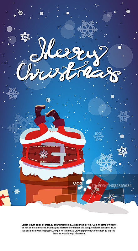 圣诞快乐垂直横幅与圣诞老人Stack在烟囱假日海报设计与复制空间图片素材