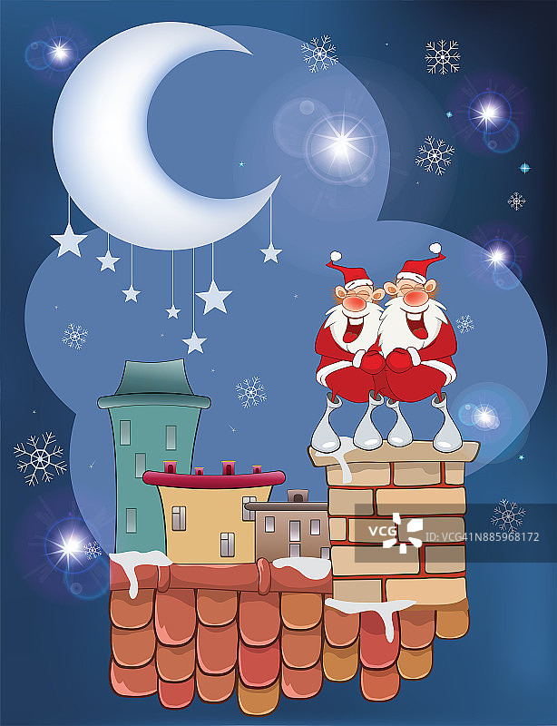屋顶上可爱的圣诞老人插图图片素材
