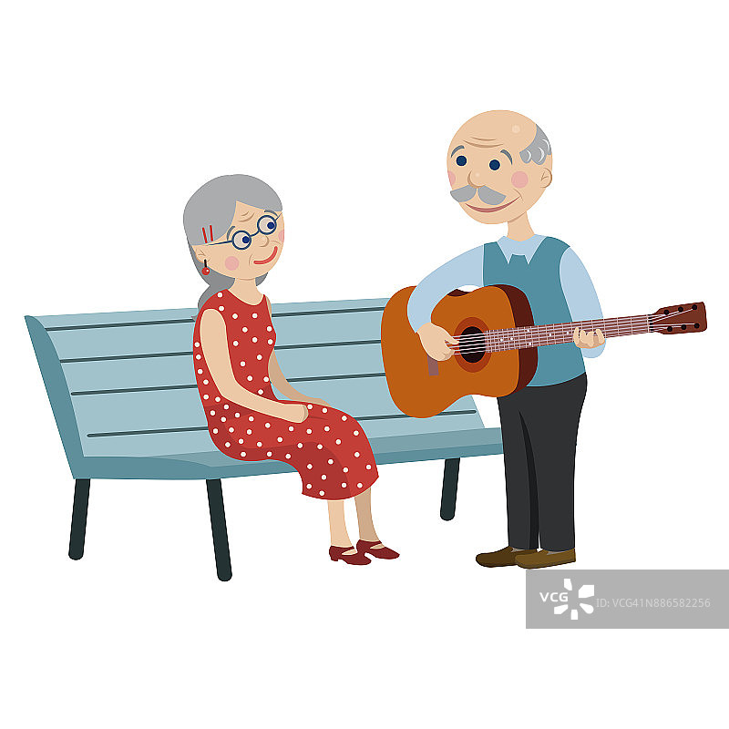 爷爷在给奶奶弹吉他图片素材