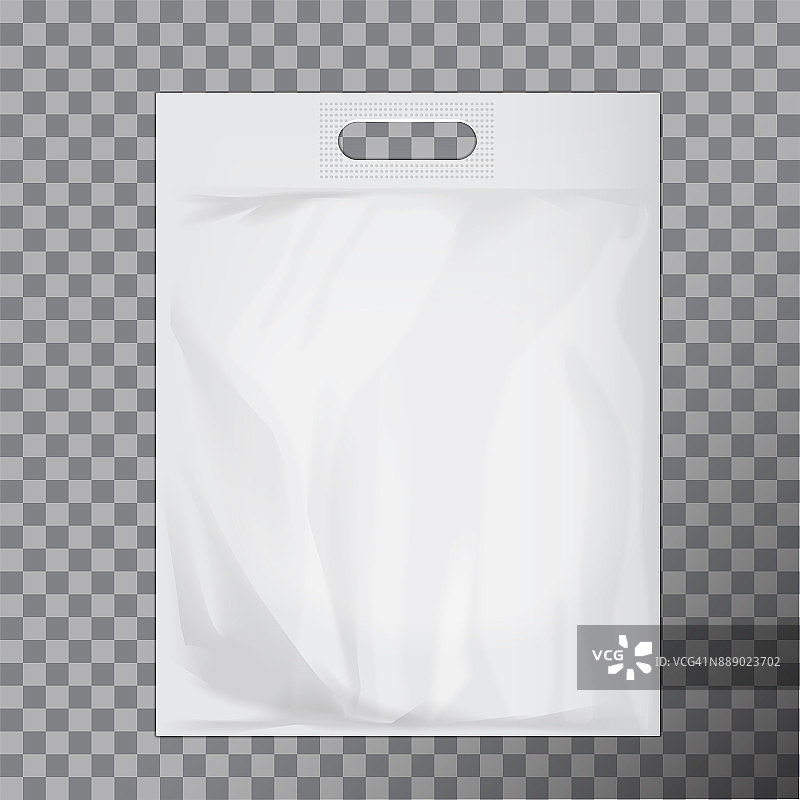空白色空白塑料袋模拟孤立。消费者包装准备标志设计或身份展示。商业产品食品包装手柄图片素材