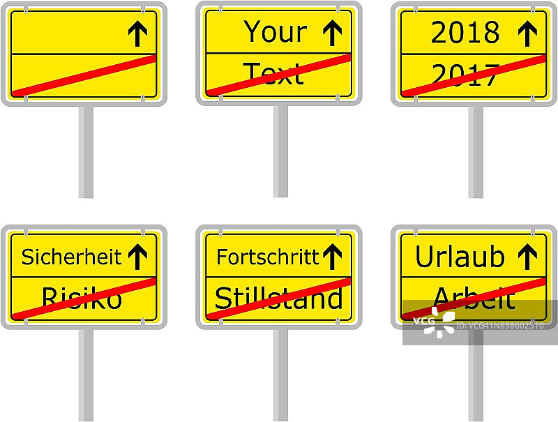典型的德国城镇出口标志与不同的文本样本图片素材