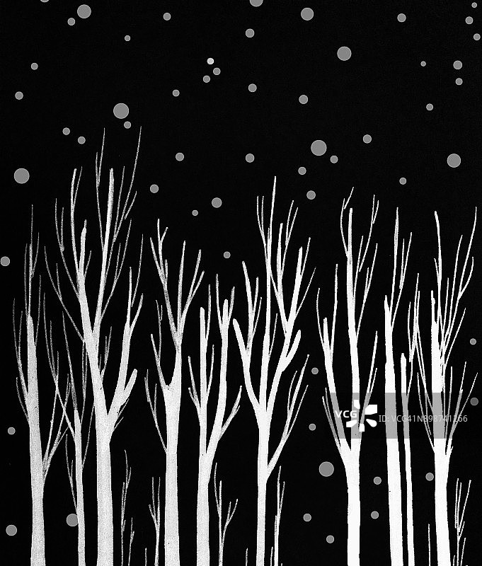 冬季森林，手绘水彩插图图片素材