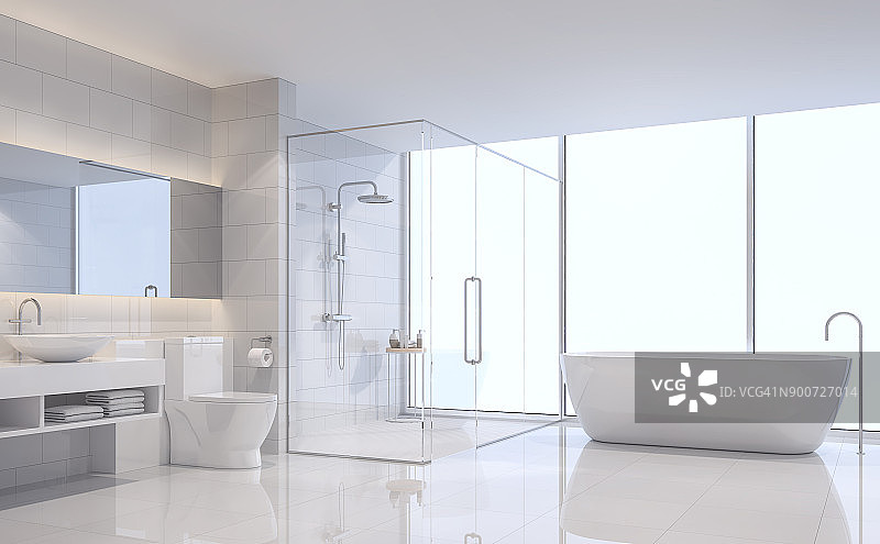 现代白色浴室3d渲染图像图片素材