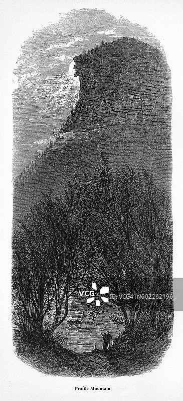 侧面山，白山，美国新罕布什尔州，美国维多利亚版画，1872年图片素材
