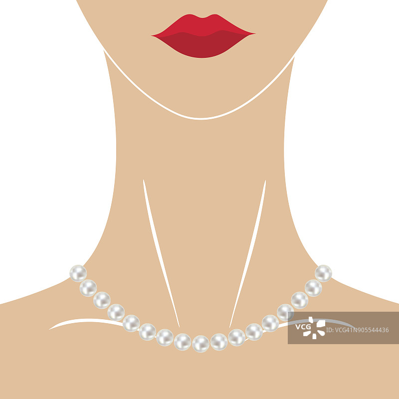 珍珠。珠子。女人的脖子。珠宝。装饰。矢量插图。项链。图片素材