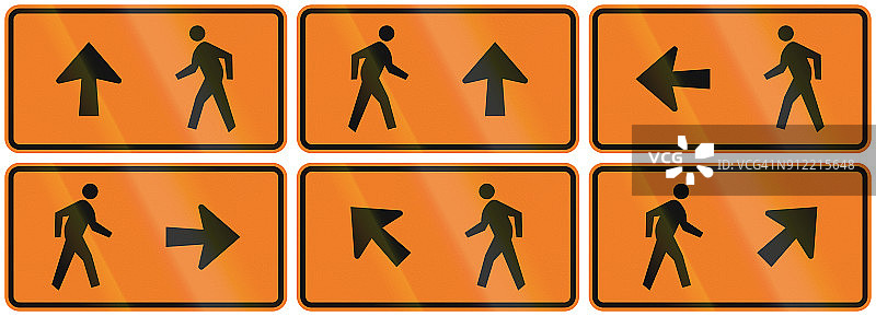 新西兰道路标志的集合-行人的临时指示图片素材